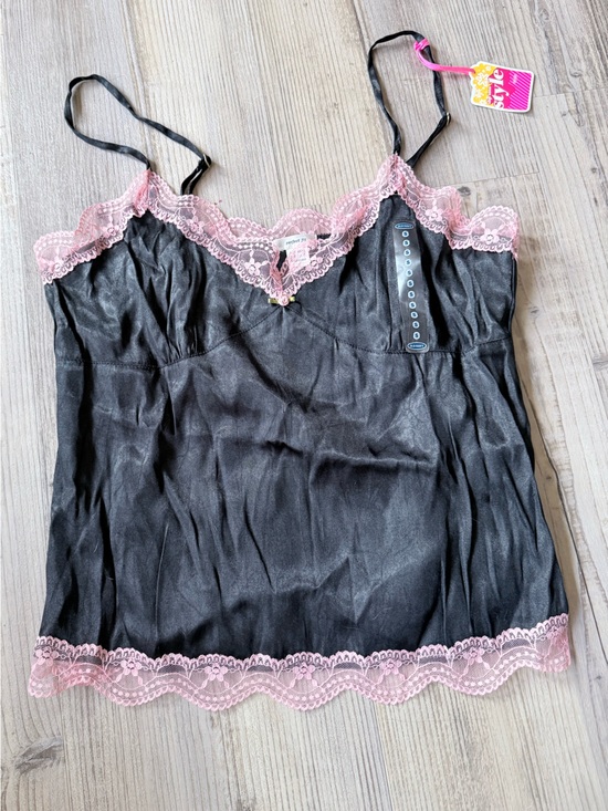 Tops - Vintage Y2K Old Navy Black and Pink Lace Trim Women's Camisole Top Small NWT